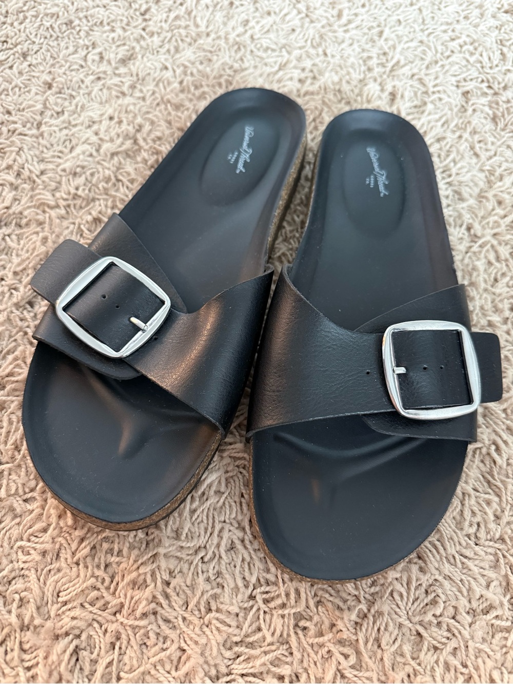 Universal Thread Black Slide Sandals with Silver Buckles